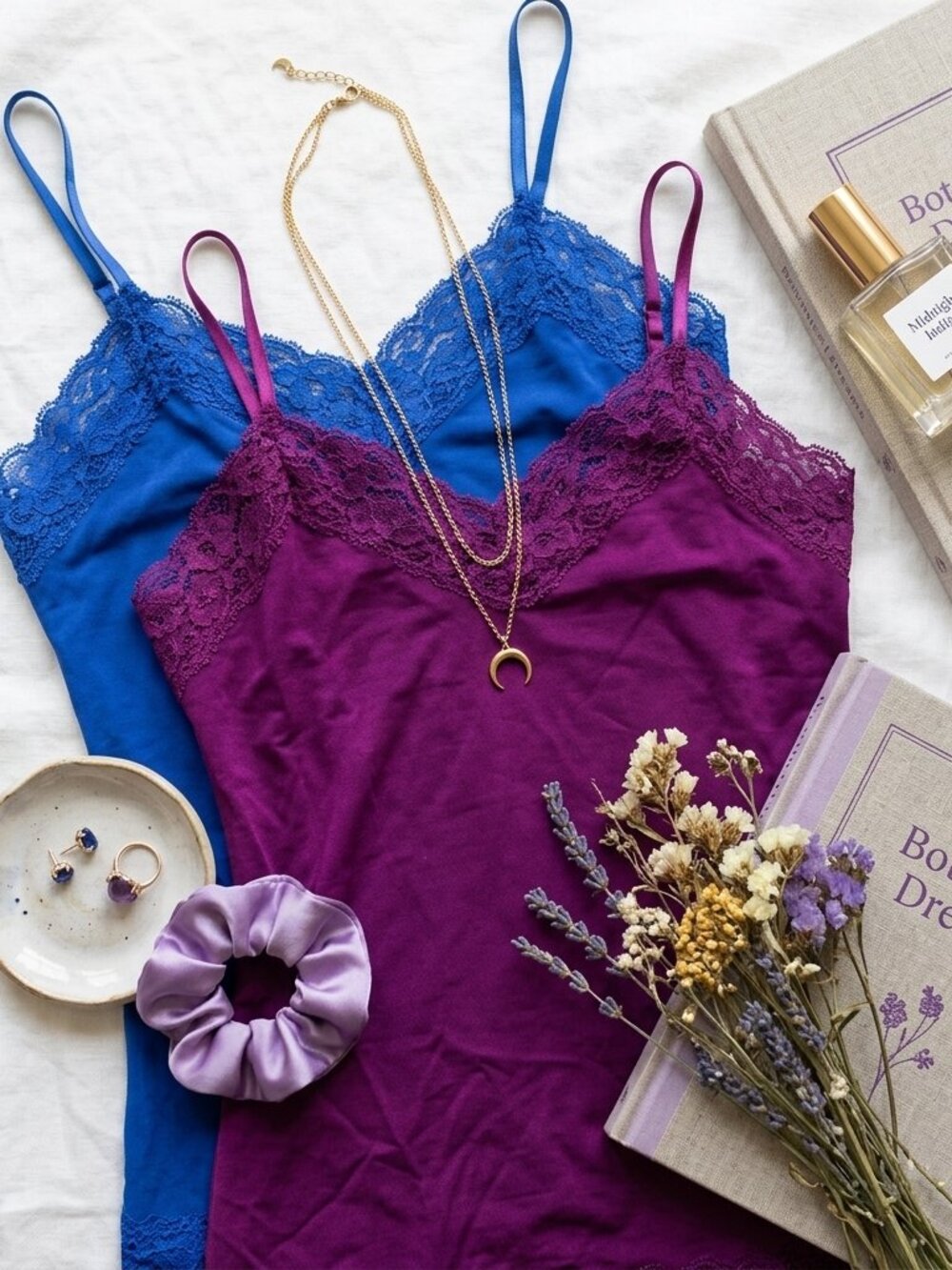 Royal Blue or Aubergine Lace Trim Camisole